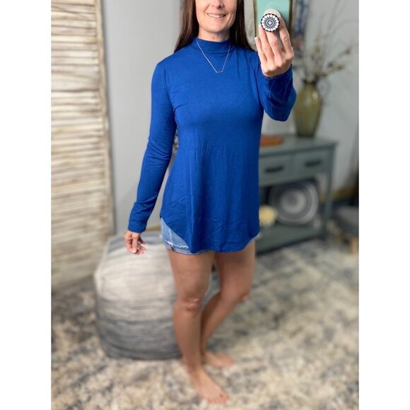 Mock Turtle High Neck Floaty Long Sleeve Soft Stretchy Blue 1422 - Picture 8 of 8